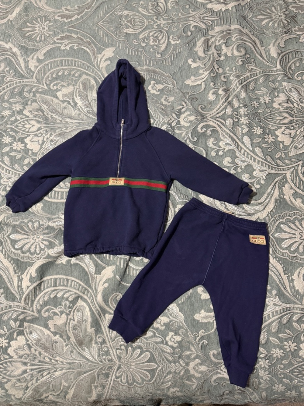 Gucci Navy Kids Hoodie & Joggers with Green-Red Stripe